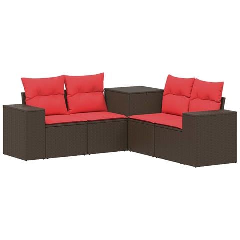 Set di divani 5 pz Marrone e Rosso Rattan sintetico e Acciaio - Foto 1