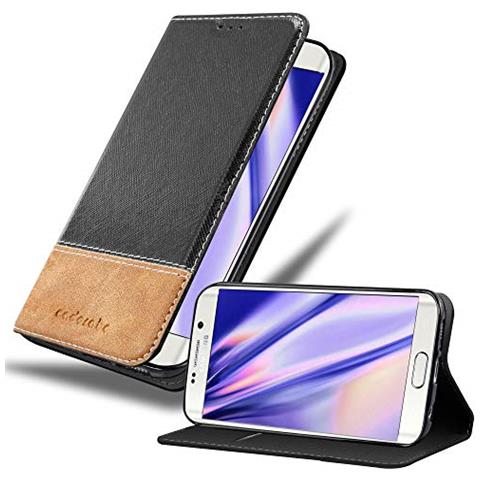 Custodia Compatibile Con Samsung Galaxy S6 Edge In Nero Marrone - Coperchio Protettiva Con Chiusura Magnetica, Funzione Stand E Tasca Per Le Carte - Foto 1