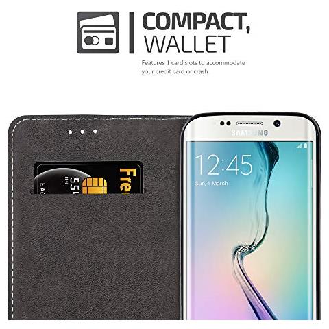 Custodia Compatibile Con Samsung Galaxy S6 Edge In Nero Marrone - Coperchio Protettiva Con Chiusura Magnetica, Funzione Stand E Tasca Per Le Carte - Foto 2