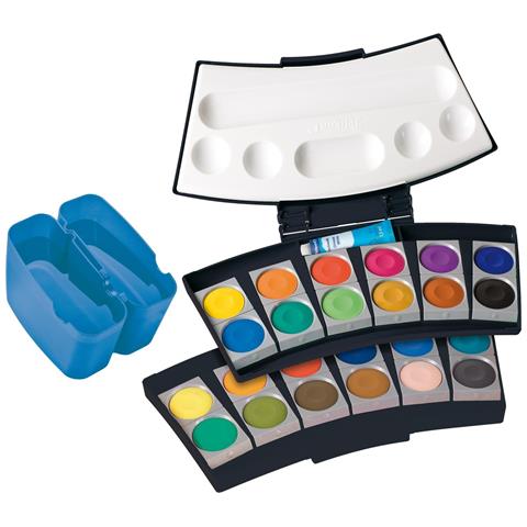 Deckfarbkasten Procolor 735, 24 Farben, Schwarz /blau 2 Abnehmbare Wasserboxen, 24 Farbschlchen, Herausnehmbare - 1 Stck (701228) - Foto 1