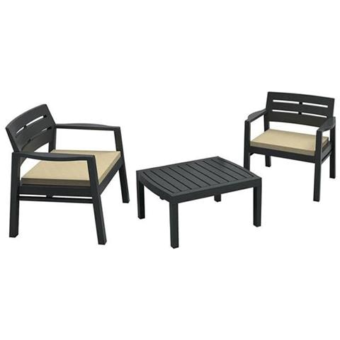 Set Salotto Da Esterno Benevento, Set Da Giardino Con 2 Poltrone E 1 Tavolino, Salottino Indoor E Outdoor Con Cuscini, 100% Made In Italy, Antracite - Foto 2