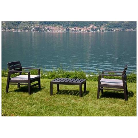 Set Salotto Da Esterno Benevento, Set Da Giardino Con 2 Poltrone E 1 Tavolino, Salottino Indoor E Outdoor Con Cuscini, 100% Made In Italy, Antracite - Foto 3