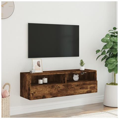 Mobile Tv A Parete Rovere Fumo 100x30x30 Cm Legno Multistrato - Foto 3