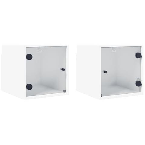 Comodini Con Ante In Vetro 2pz Bianco 35x37x35 Cm - Foto 2