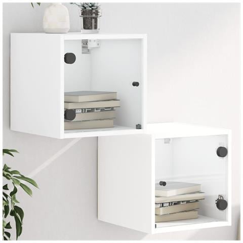 Comodini Con Ante In Vetro 2pz Bianco 35x37x35 Cm - Foto 1