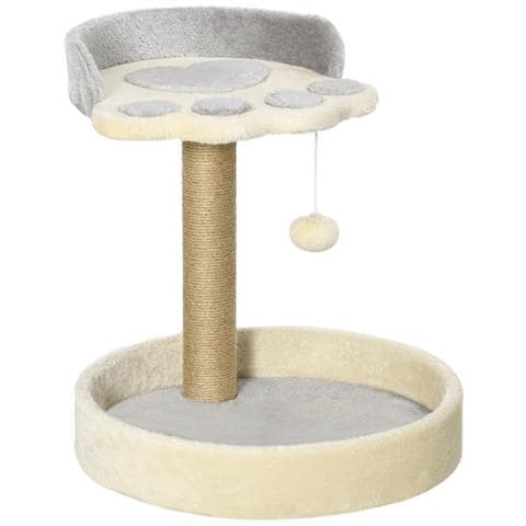 Tiragraffi Per Gatti Con Lettini, Corda In Juta E Peluche, 41x41x44 Cm, Grigio E Beige - Foto 1