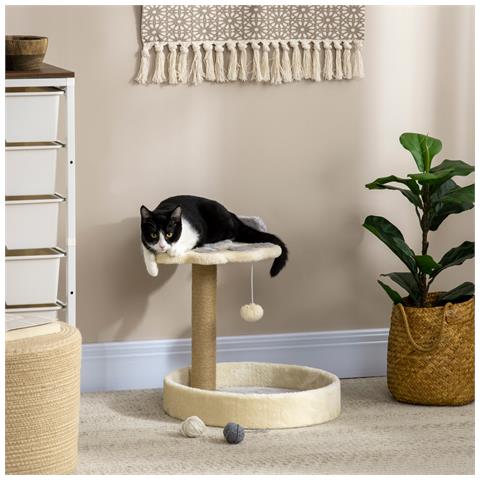 Tiragraffi Per Gatti Con Lettini, Corda In Juta E Peluche, 41x41x44 Cm, Grigio E Beige - Foto 2