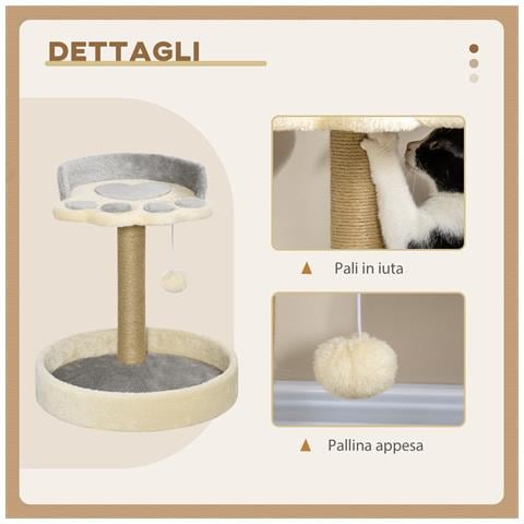 Tiragraffi Per Gatti Con Lettini, Corda In Juta E Peluche, 41x41x44 Cm, Grigio E Beige - Foto 6