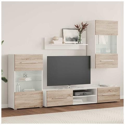 Mobile TV 5 pz con Illuminazione a LED Rovere Sonoma Truciolato - Foto 2