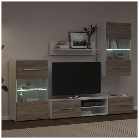 Mobile TV 5 pz con Illuminazione a LED Rovere Sonoma Truciolato - Foto 10