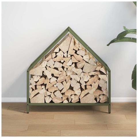 Rastrelliera per Legna da Ardere Verde Oliva 60x25x60 cm - Foto 2