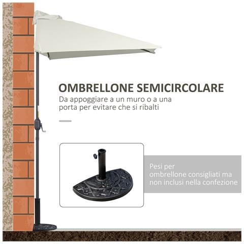 Ombrellone da Parete Mezzaluna Salvaspazio con Apertura a Manovella, Beige - Foto 2