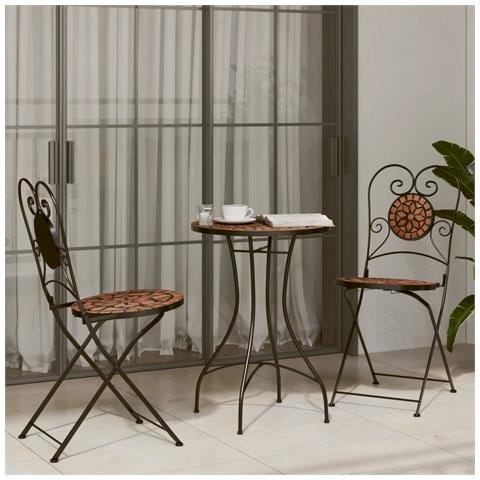 Set Da Bistrot Con Mosaico Terracotta In Ferro E Ceramica - Foto 1