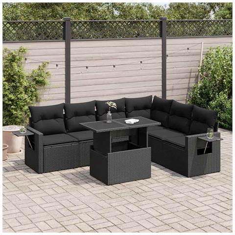 Set Divani Da Giardino Con Cuscini 7pz Nero Polyrattan - Foto 1