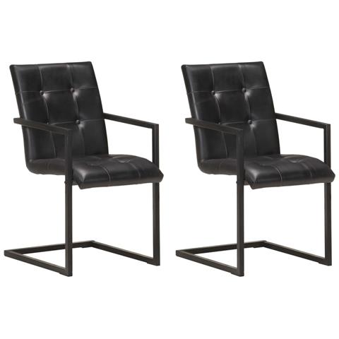 Lusso Casadino - Sedie Da Pranzo A Sbalzo 2 Pz Nere In Vera Pelle - Foto 2