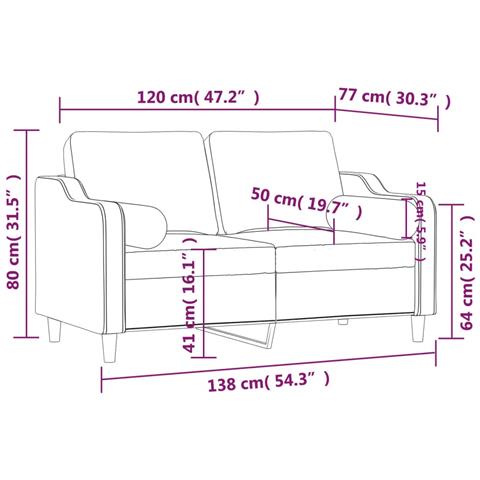 Divano a 2 Posti con Cuscini Tortora 120 cm in Tessuto - Foto 8
