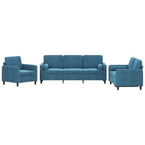 Set di Divani 3 pz con Cuscini Blu in Velluto - Foto 1