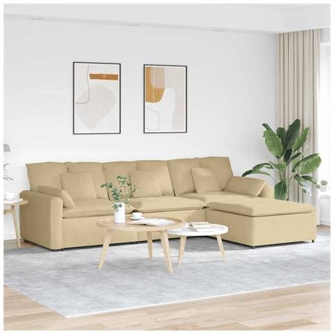 Divano Modulare con Poggiapiedi e Cuscini Verde Grigio Chiaro - Foto 2