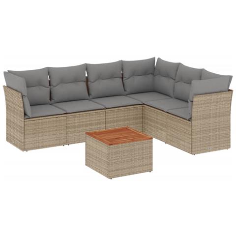Set Divano da Giardino 7 pz con Cuscini Beige Misto Polyrattan - Foto 1