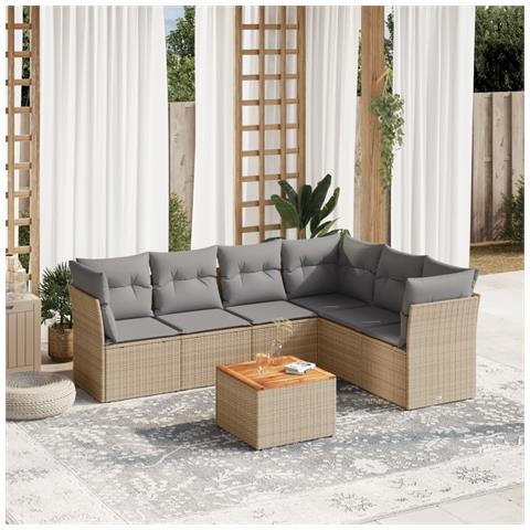 Set Divano da Giardino 7 pz con Cuscini Beige Misto Polyrattan - Foto 2