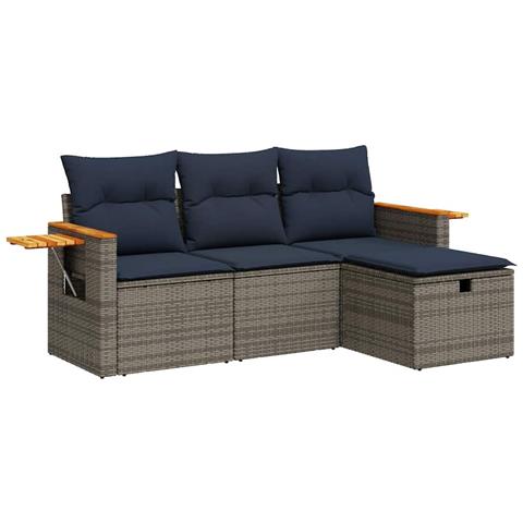 Set Divani da Giardino 4 pz con Cuscini in Polyrattan Grigio - Foto 1