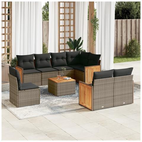 Set Divano da Giardino 9 pz con Cuscini Grigio in Polyrattan - Foto 2