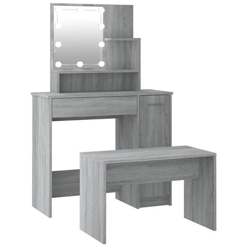 Set Tavolo da Toeletta con LED Grigio Sonoma Legno Multistrato - Foto 1