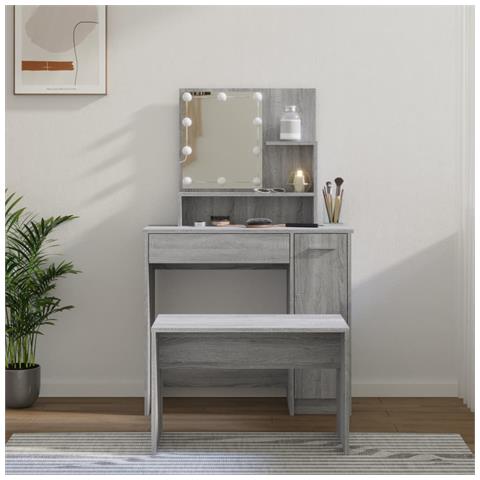 Set Tavolo da Toeletta con LED Grigio Sonoma Legno Multistrato - Foto 2