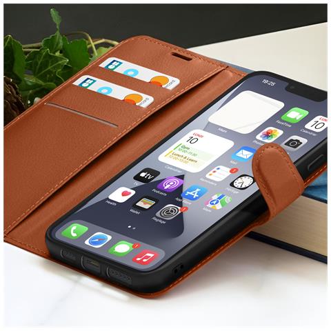 Custodia A Portafoglio Per Iphone 13 Pro Max Con Supporto E Linguetta Magnetica, Marrone - Foto 5