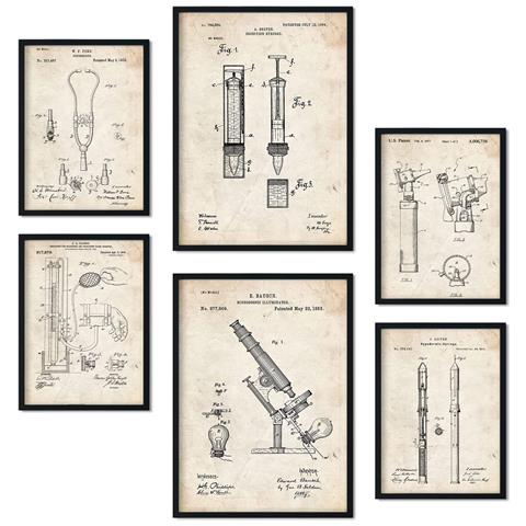 Set Di 6 Stampe Poster Con Brevetti Medici Poster Con Immagini Di Brevetti Retrò Design D'interni In Stile Vintage A3 & A4 Senza Cornice - Foto 1