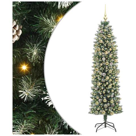 Albero di Natale Artificiale Sottile Verde e Bianco 180 cm - Foto 1