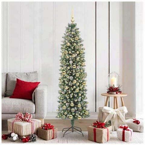 Albero di Natale Artificiale Sottile Verde e Bianco 180 cm - Foto 2