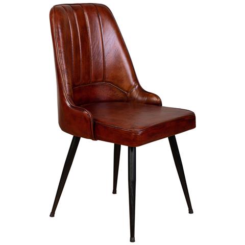 Sedia Rivestita In Pelle Marrone 51x58x91h - Foto 1