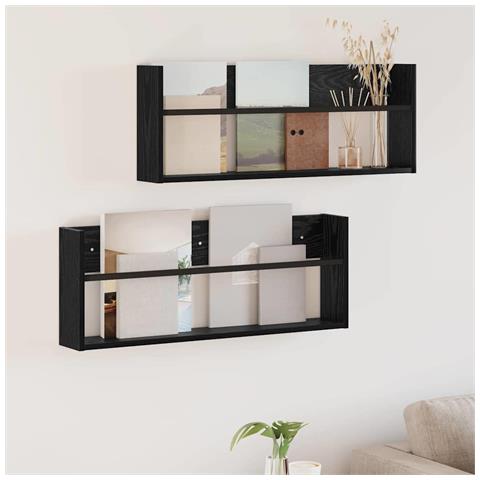 Scaffale per riviste 2 pcs Rovere Nero 80 x 12 x 30 cm - Foto 2