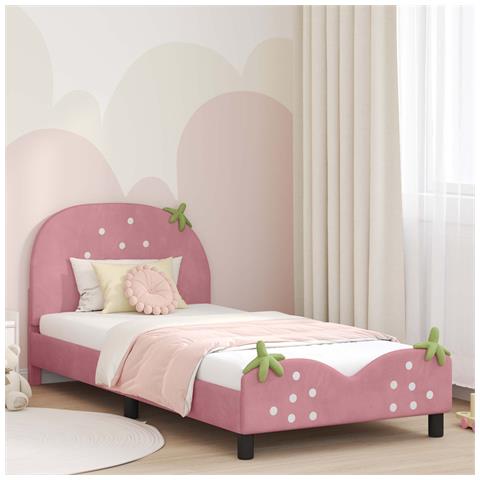 Struttura letto bambini con testata Rosa 90 x 190 cm Velluto - Foto 2
