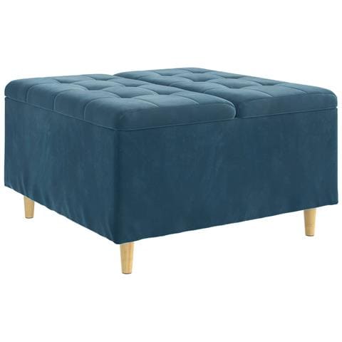 Pouf contenitore con cuscino Blu 80 x 80 x 45 cm Velluto - Foto 1