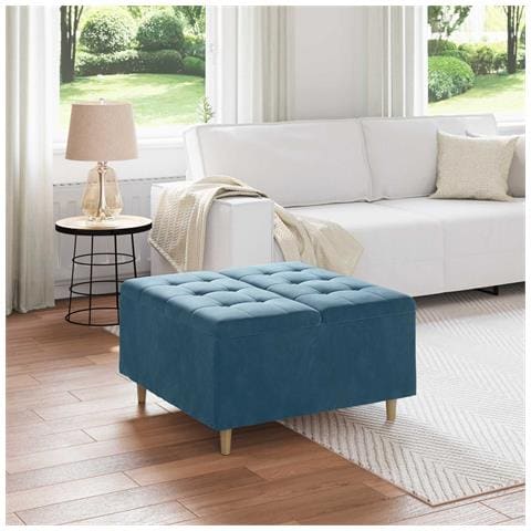 Pouf contenitore con cuscino Blu 80 x 80 x 45 cm Velluto - Foto 2
