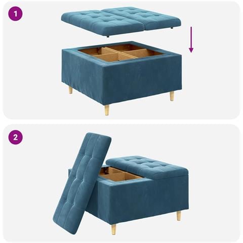 Pouf contenitore con cuscino Blu 80 x 80 x 45 cm Velluto - Foto 9