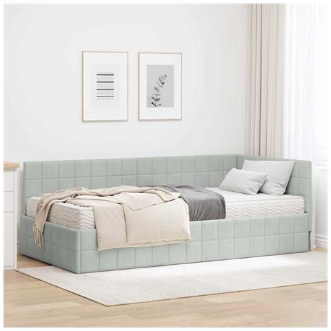 Struttura Letto Angolare con Materasso 2 pcs Grigio chiaro - Foto 2