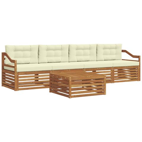 Set di divani da esterno con cuscino 5 pcs Naturale e Crema - Foto 1