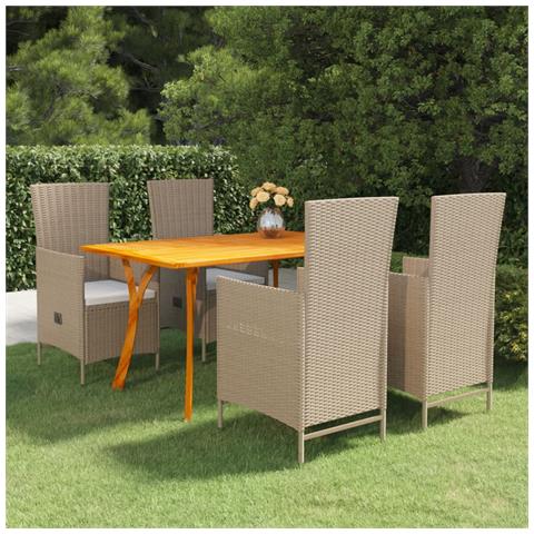Set Mobili da Pranzo per Giardino 5 pz Beige - Foto 2