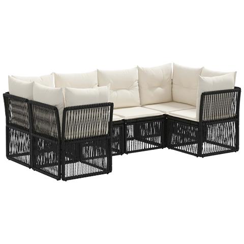 Set Divano da Giardino 6 pz 6-Numero di posti Nero polyrattan - Foto 1