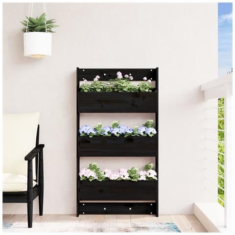 Fioriera A Muro 3ripiani Nera 60x18,5x110cm Legno Massello Pino - Foto 3