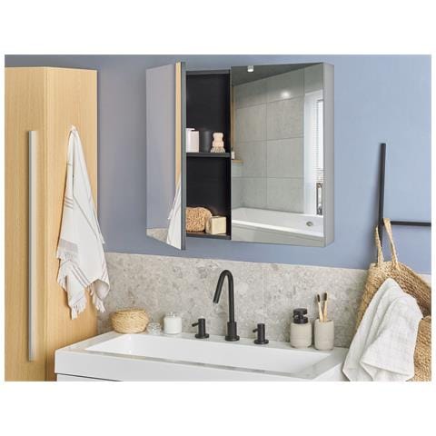Armadio A Muro Per Specchio Da Bagno Navarra 80 Cm 70 Cm Nero - Foto 1