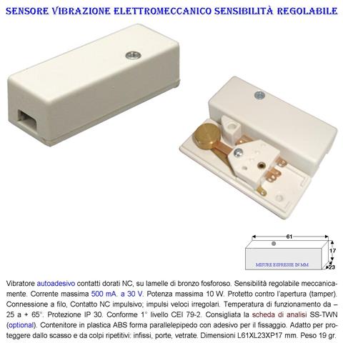 Sensore Scasso Rileva Le Vibrazioni Continue 2 Pezzi Via Filo Antifurto X Inferriate Porte Vetrate Regolazione Meccani - Foto 4