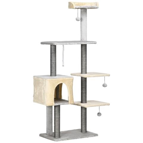 Tiragraffi Per Gatti Alto 156cm Con Lettino, Casetta E Pali Tiragraffi In Sisal - Foto 1