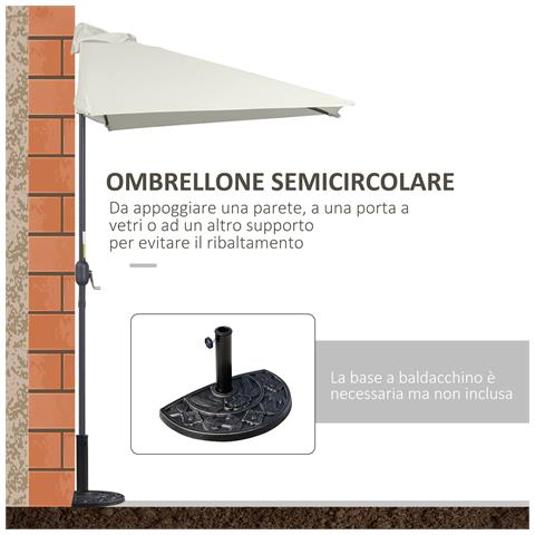 Ombrellone da Parete Mezzaluna Salvaspazio con Apertura a Manovella, Crema - Foto 2