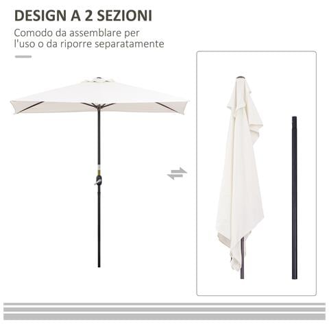 Ombrellone da Parete Mezzaluna Salvaspazio con Apertura a Manovella, Crema - Foto 6