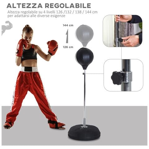 Punching Ball da Terra con Guantoni, Altezza Regolabile 126-144 cm e Base Riempibile, Nero - Foto 2