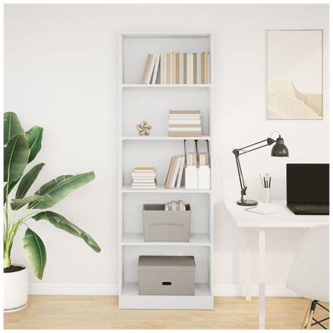 Libreria Bianca 60x24x176 Cm In Legno Multistrato - Foto 3